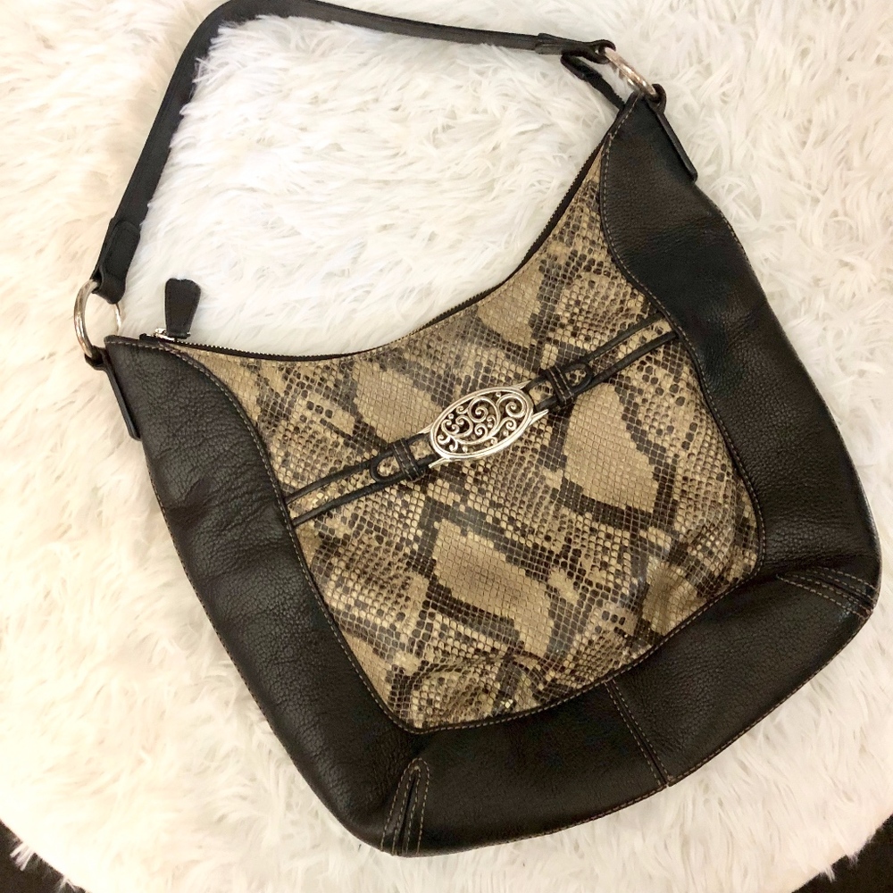 Brighton Lexington Shoulder Bag. Black/Python.